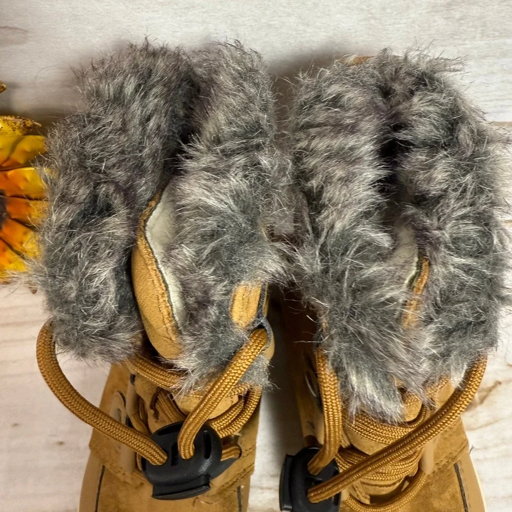 Sorel Kids Whitney II Suede Waterproof Brown Fur Trimmed Winter Boots Size 11C